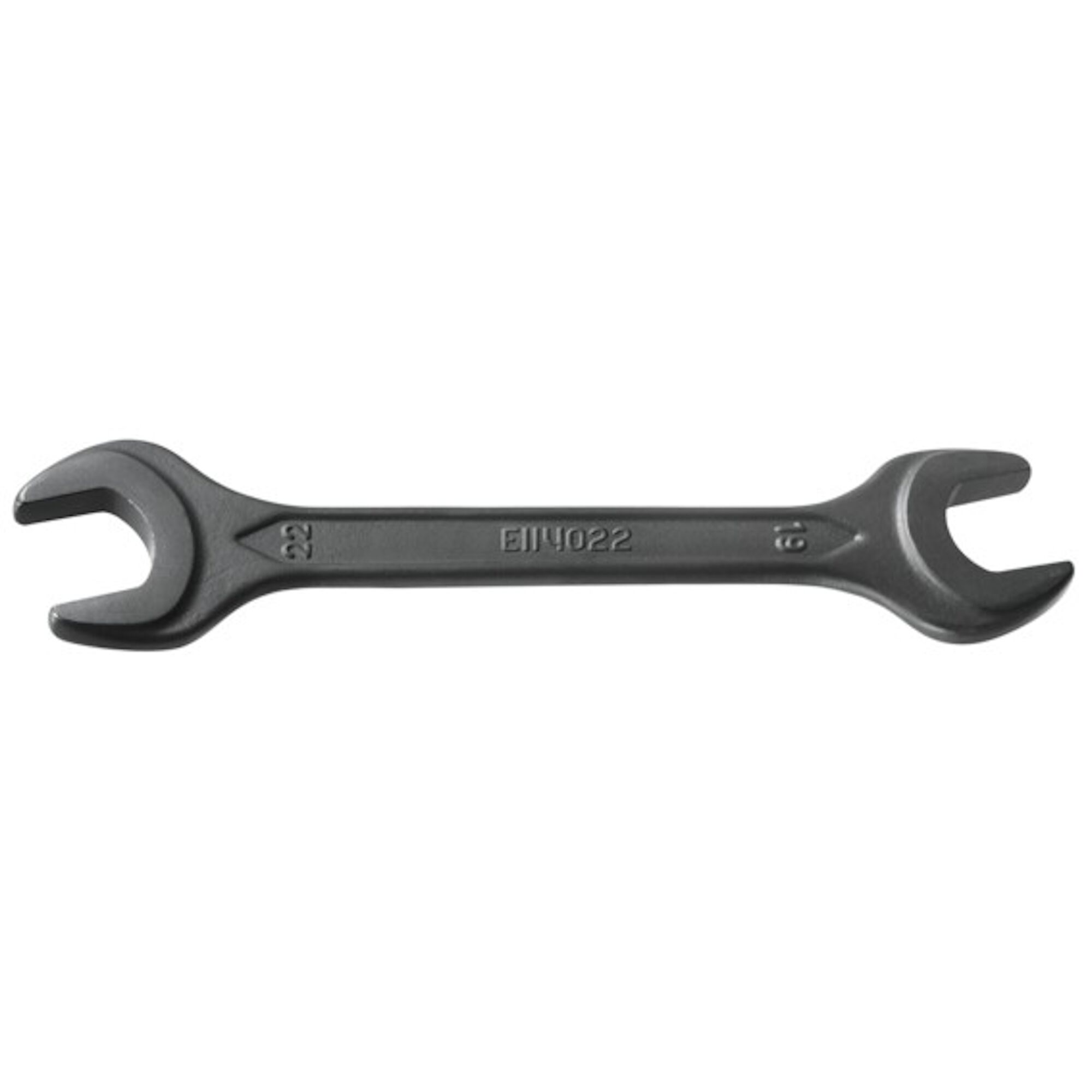 Facom E114016 open-end wrench, black finish, dual head sizes, product shown on white background.